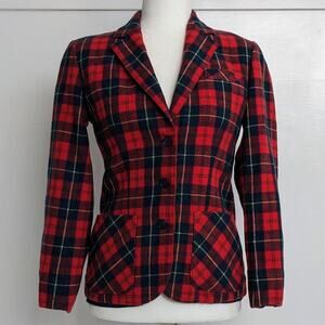 Pendleton Wool Blazer Womens 4* Red Plaid 100% Virgin Wool Vintage Lined Buttons